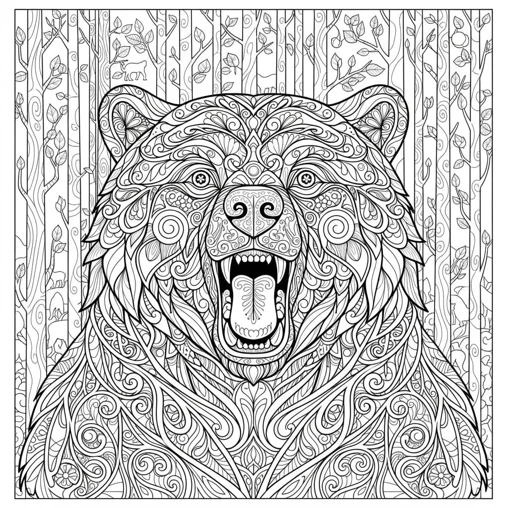 Bear Coloring Page for Adults