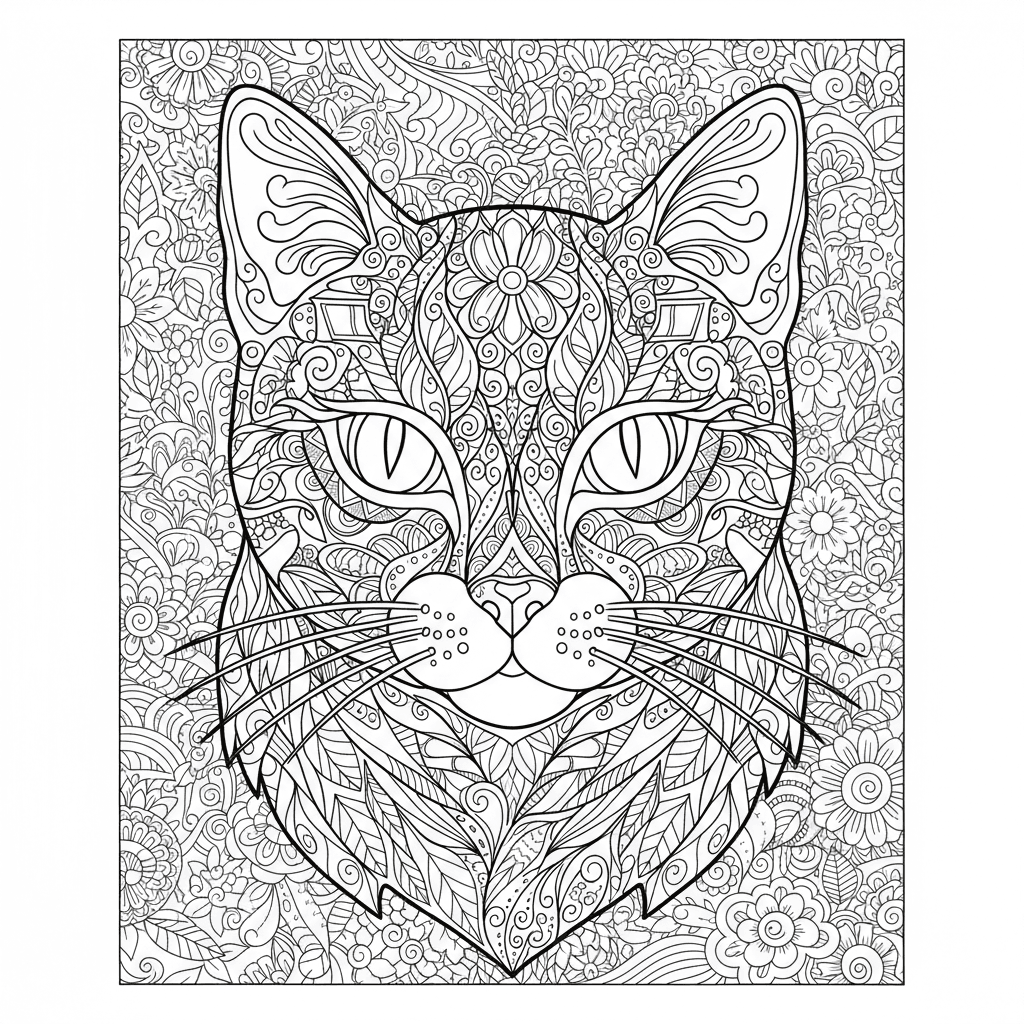 Cat Coloring Page for Adults