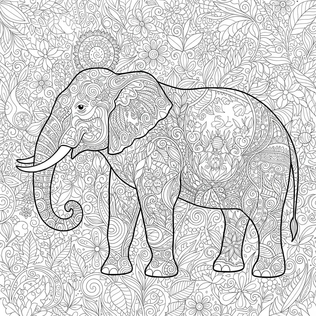 Elephant Coloring Page for Adults