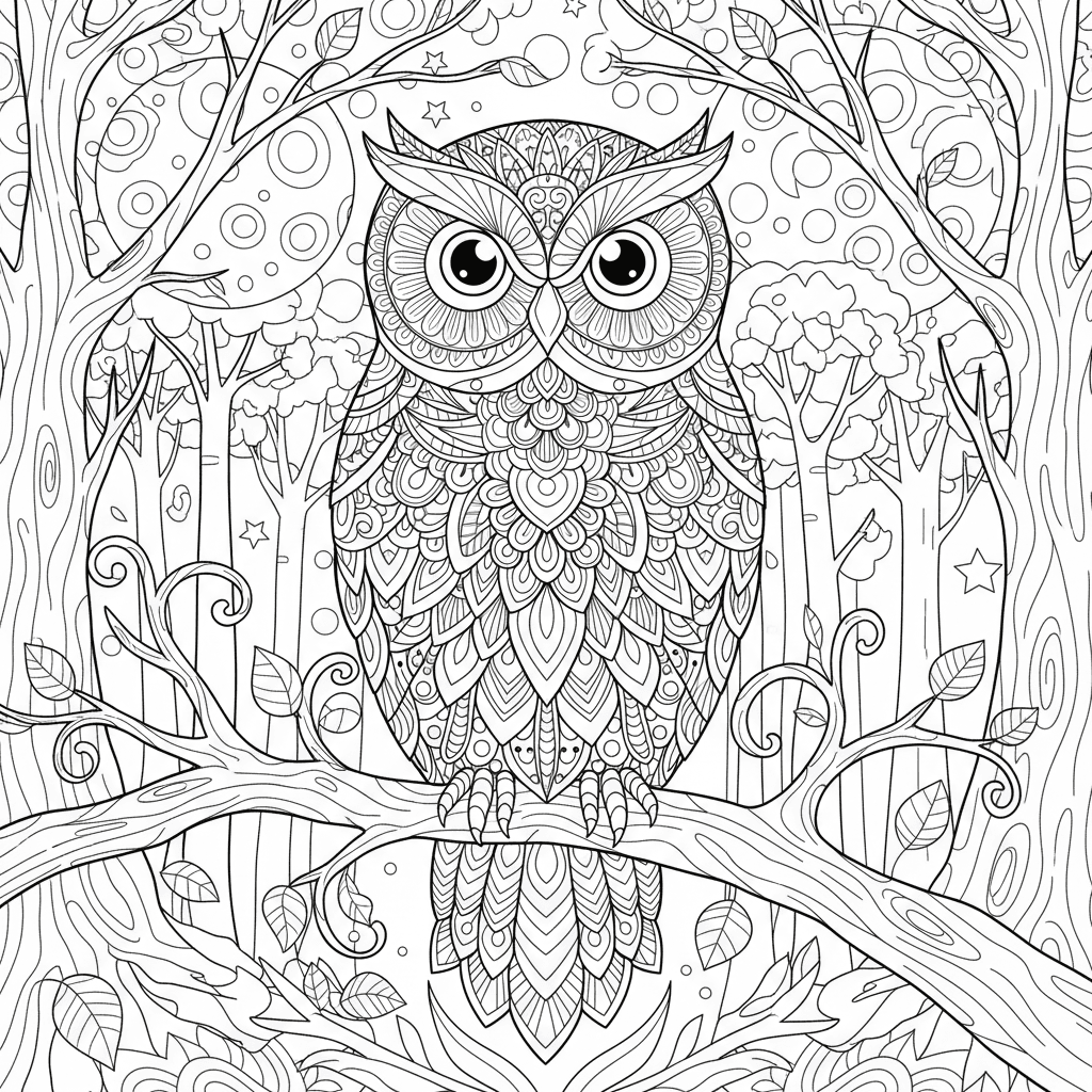 Owl Coloring Page for Adults