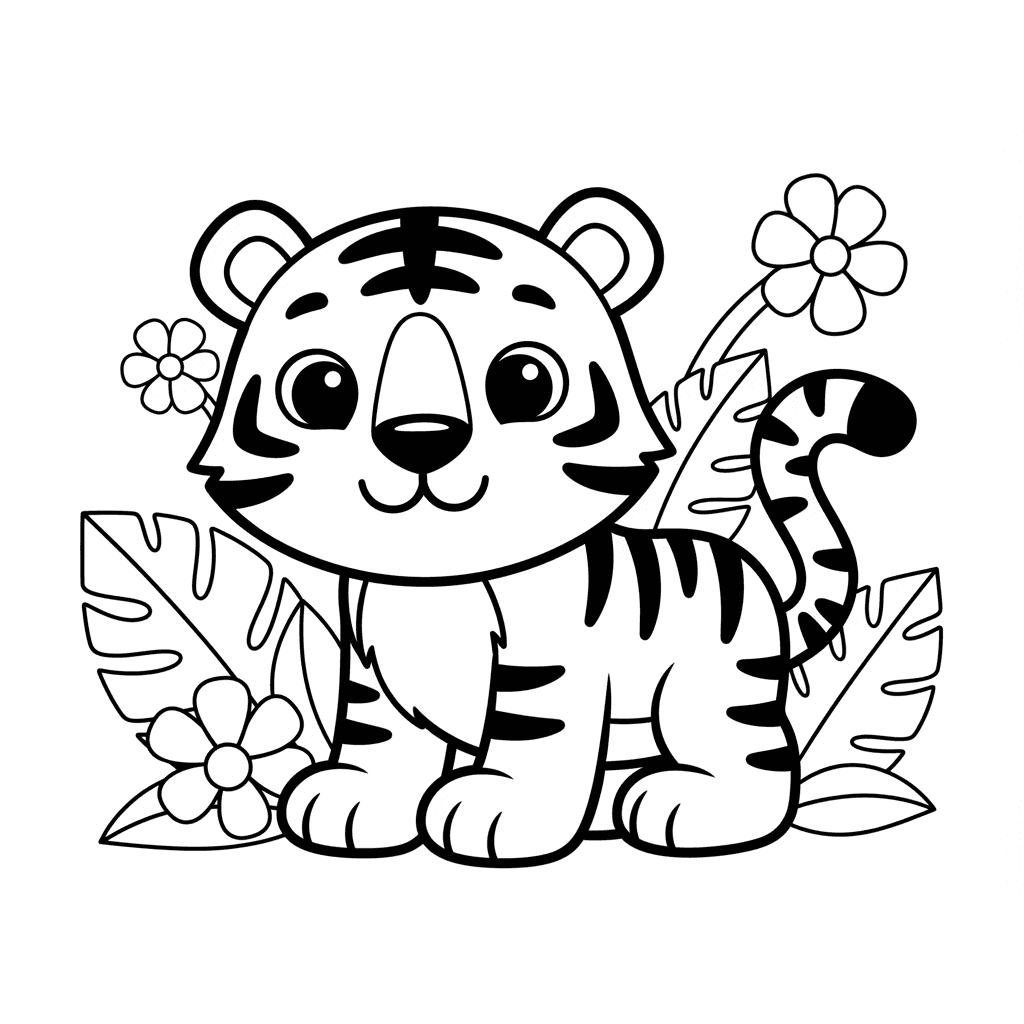 Tiger Coloring Page for Kindergarteners