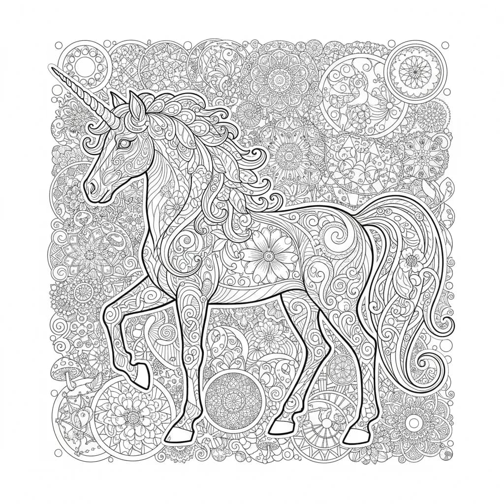 Unicorn Coloring Page for Adults