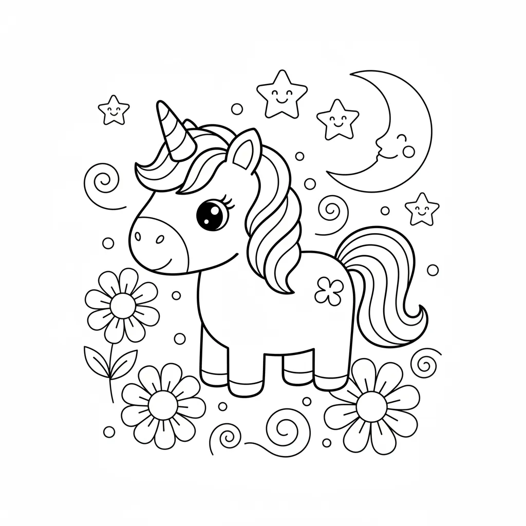Unicorn Coloring Page for Kindergarteners